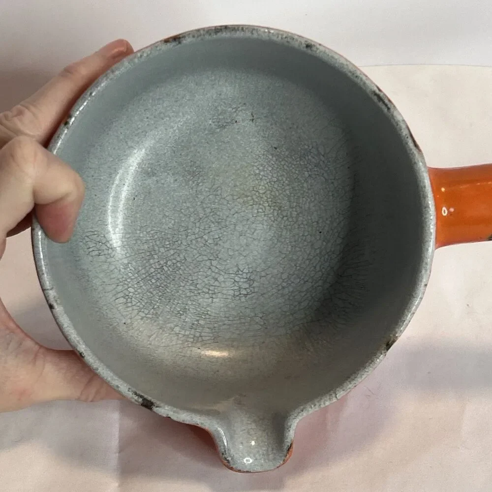 Vintage 60s DESCOWARE Butter Warmer Pot Flame Orange with SPOUT and LID